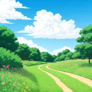 Serene Summer Countryside with Lush Green Grass