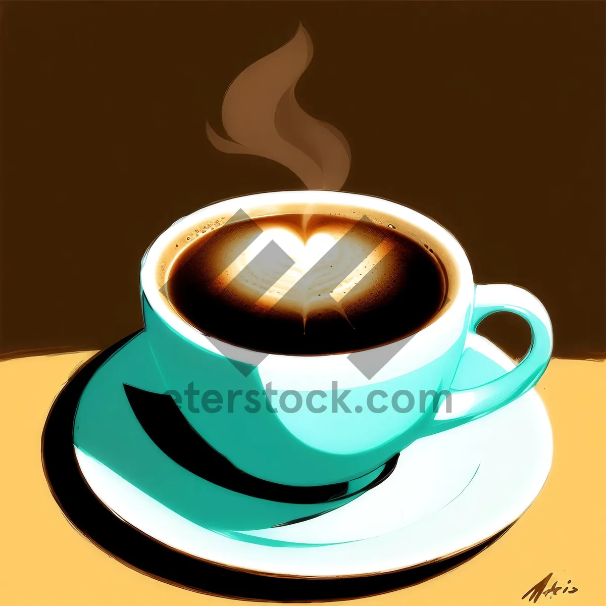 Picture of Morning Cup of Aromatic Coffee on Black Saucer