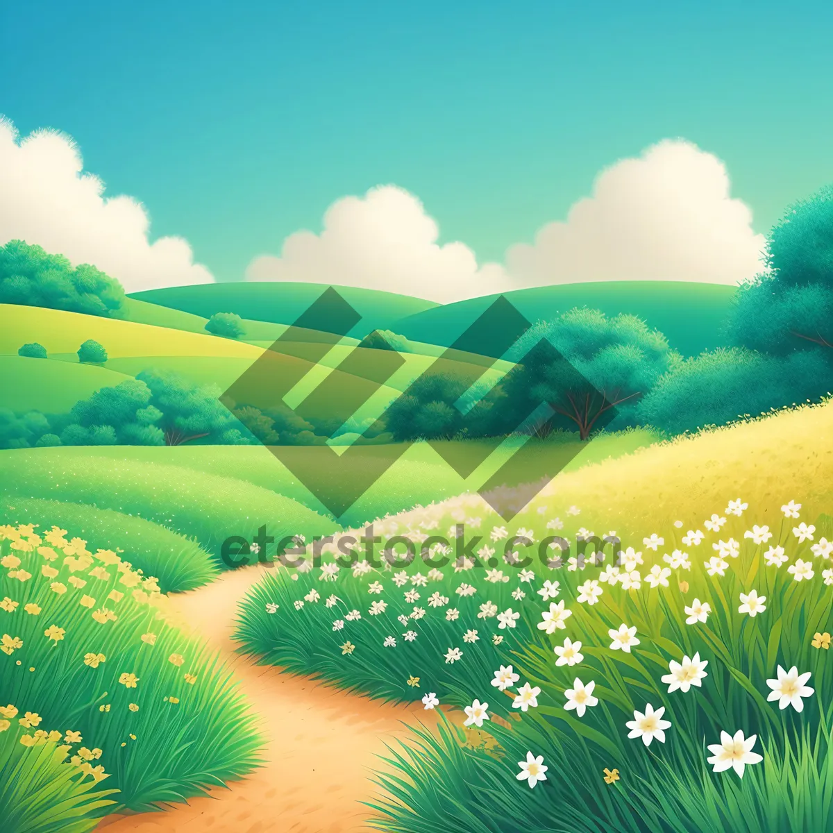 Picture of Vibrant Summer Meadow under Clear Blue Sky