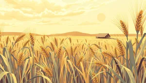 Golden Wheat Field Silhouette Under Sunlit Sky