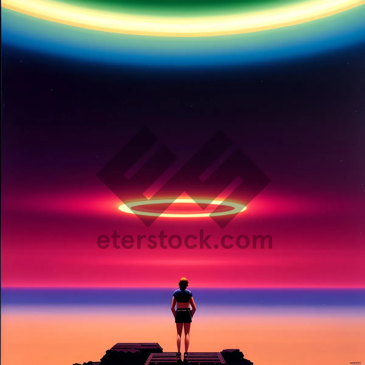 Picture of Silhouette cyclist admiring beach sunset