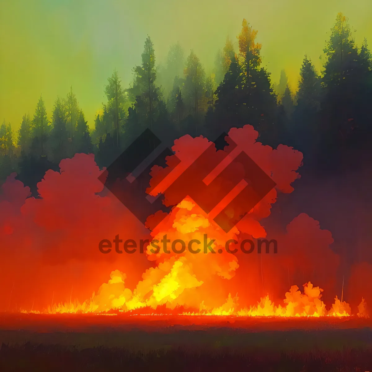 Picture of Vibrant Sunset Sky with Volcano Silhouette