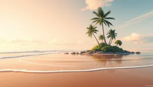 Tropical Sunset Silhouette on Palm Tree Beach