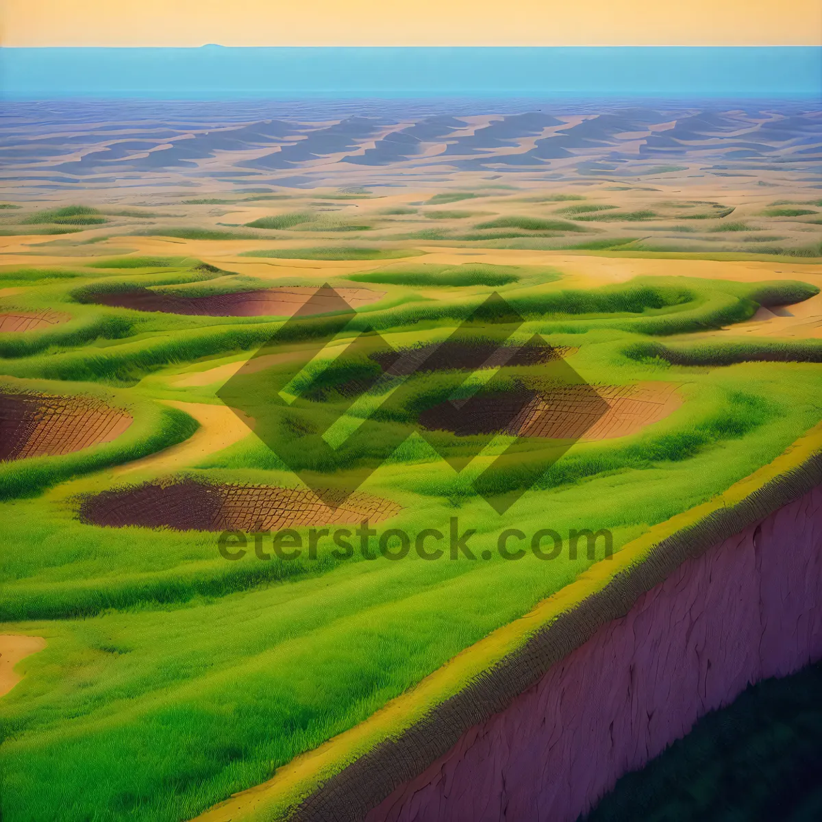 Picture of Vibrant Highland Farm Landscape under Sunny Skies