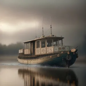 Coastal vessel navigating calm waters near marina