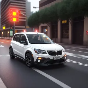 Urban luxury sedan speeding on city street