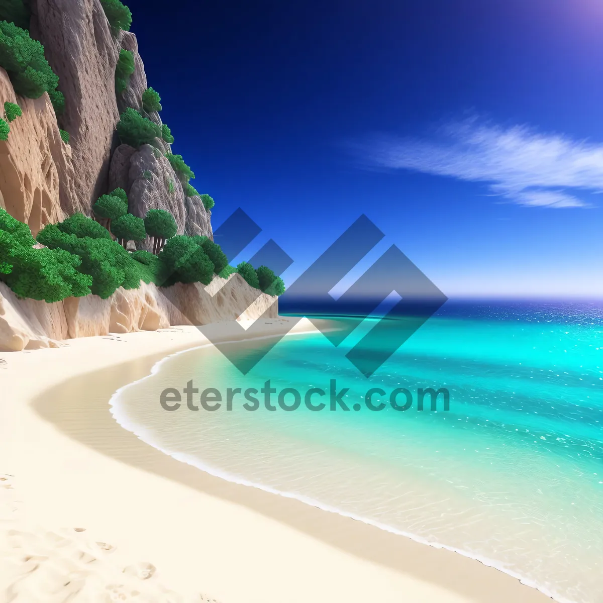 Picture of Tropical Paradise: Serene Beach with Turquoise Waters and Palm Trees