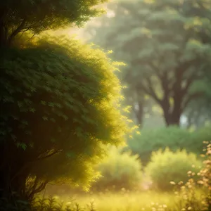 Autumn Sunlit Acacia in Rural Landscape