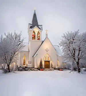 Orthodox Cathedral Tower in Winter Snowscape
