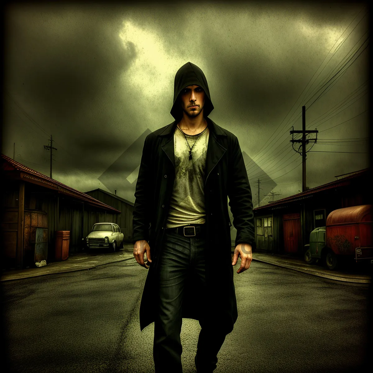 Picture of Happy attractive brunette man posing in black robe