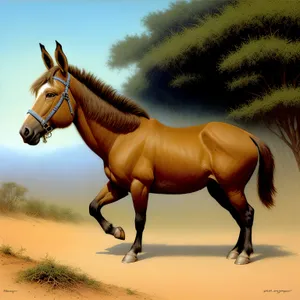 Majestic Chestnut Stallion Galloping Through Rural Meadow