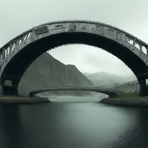 Steel Arch Bridge Illuminated Over River at Night