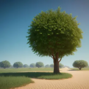 Rural Oak Tree Overlooking Vast Summer Landscape