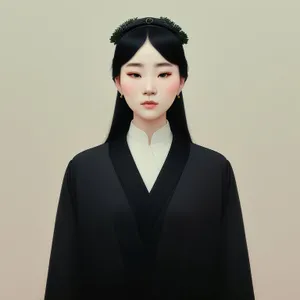 Successful businesswoman in black suit smiling in office