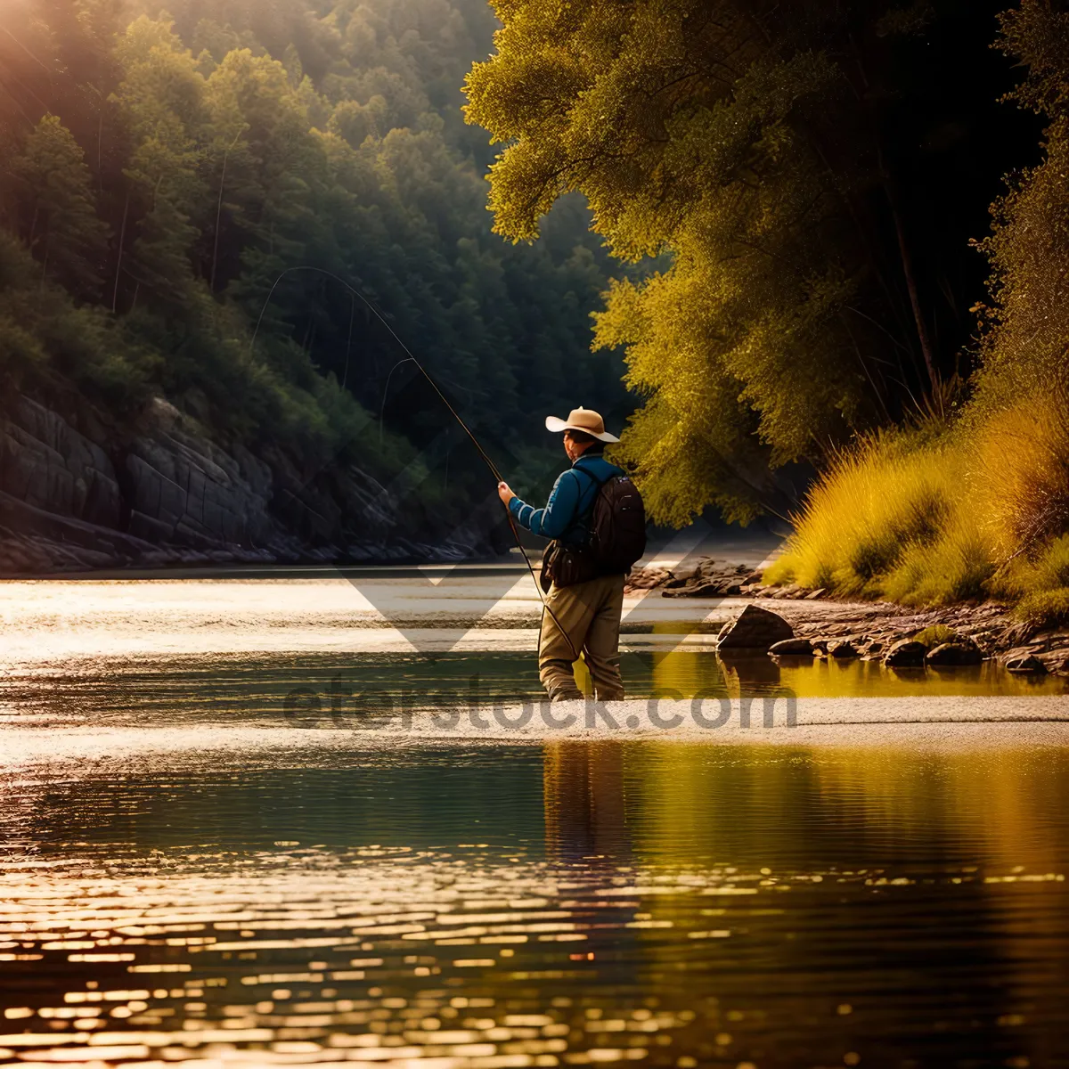 Picture of Silhouette of Man Kayaking at Sunset