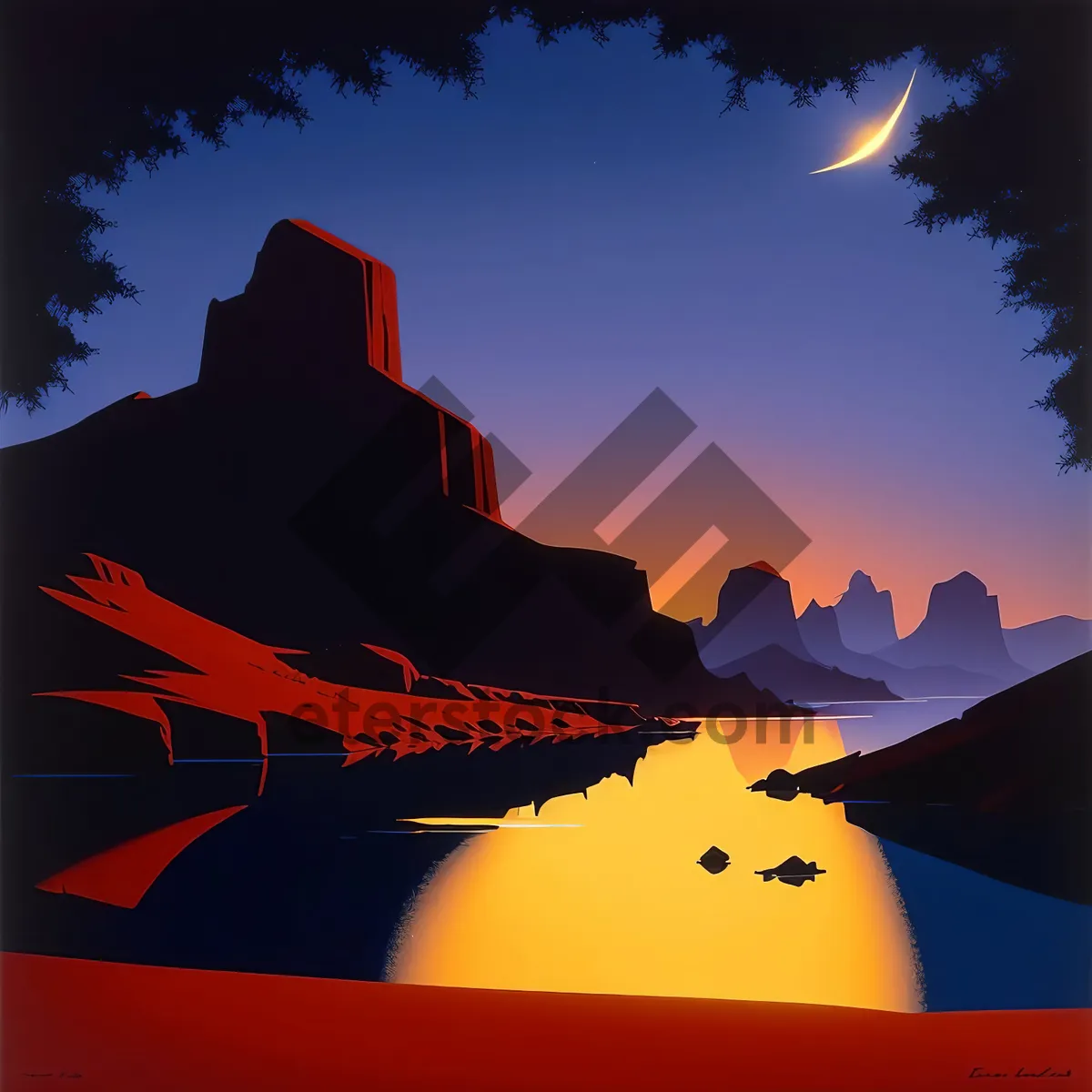 Picture of Skyline Sunset Silhouette - Celestial Body Background