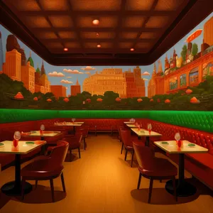 Modern restaurant interior with empty tables and chairs