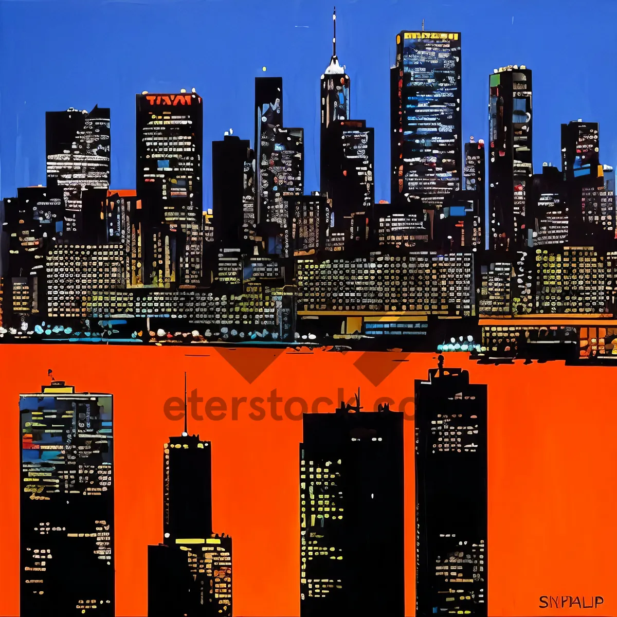 Picture of Dusk skyline of a modern downtown metropolis.