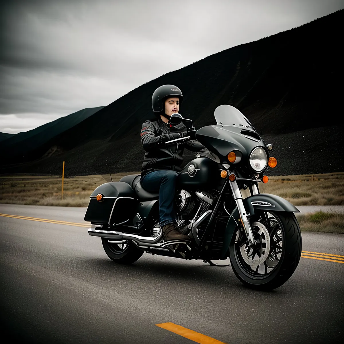 Picture of Speeding through the asphalt on a motorcycle.