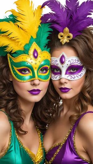 Fashionable model with attractive mask and sensual makeup.