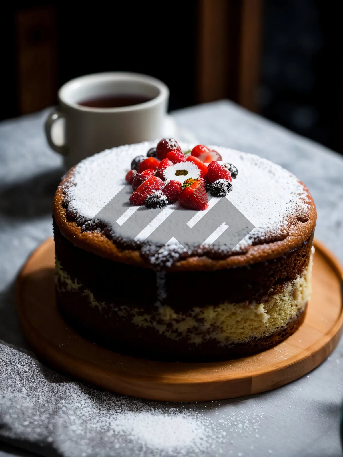 Picture of Decadent Berry Cream Cake with Coffee