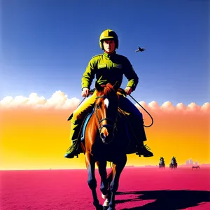 Silhouette of a Man Riding Horse at Sunset
