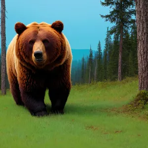 Brown Bear Roaming through Rural Farm Field