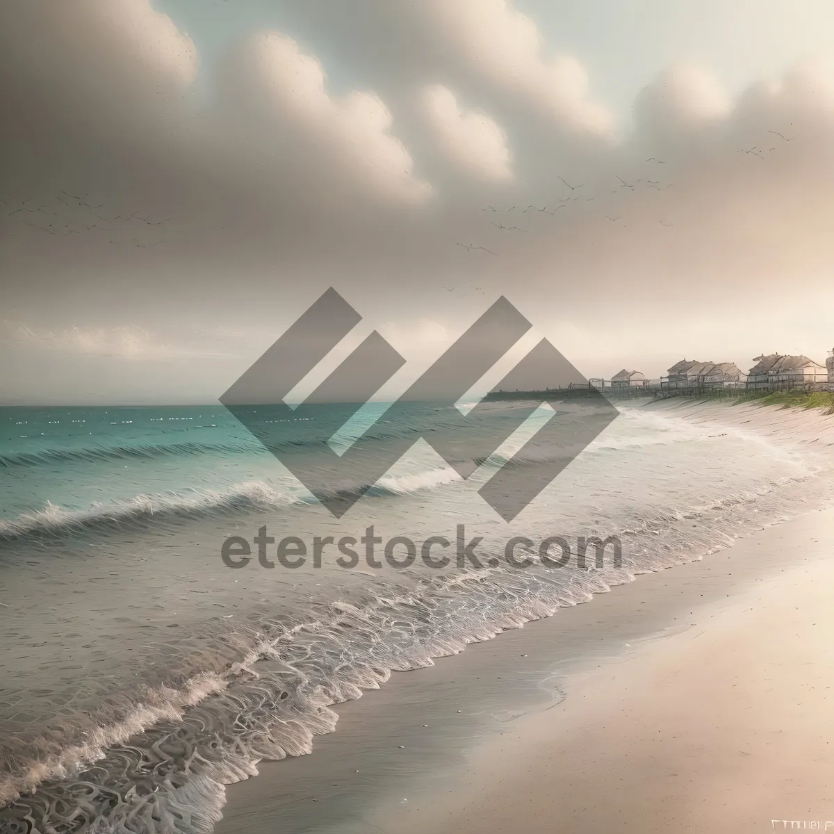 Picture of Tropical Beach Paradise - Sun-kissed shoreline with turquoise waves.