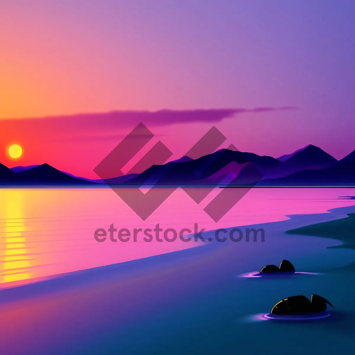 Picture of Soothing Sunset Reflection on Tranquil Ocean Horizon