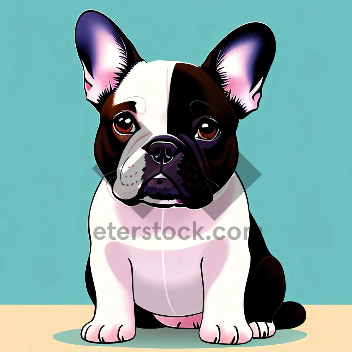 Picture of Adorable Bulldog Puppy in Cartoon Studio