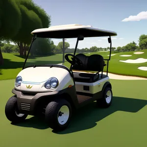 Golf Cart Driving on Green Grass