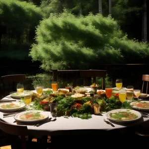 Delicious meat salad on restaurant dining table.