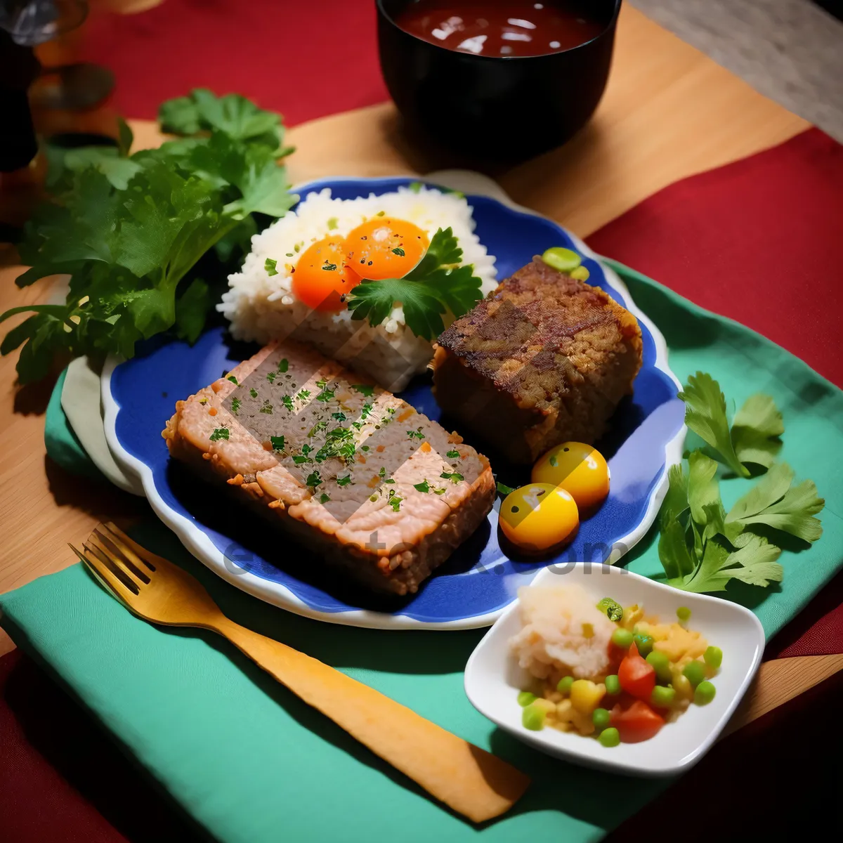 Picture of Fresh vegetable salad with grilled meat and tomato slices