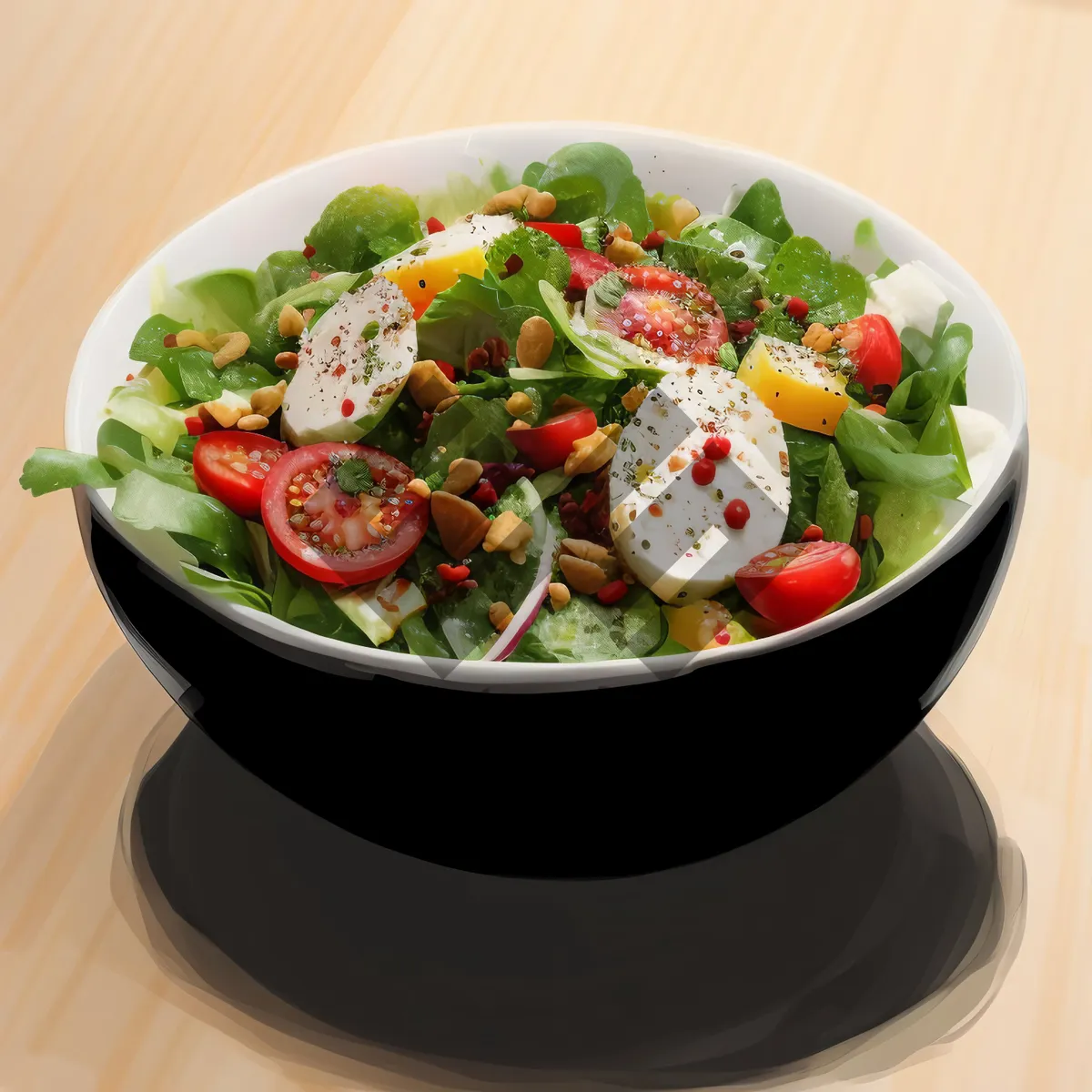 Picture of Fresh gourmet salad with vegetables and cheese.