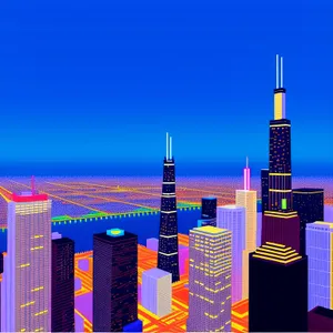 Modern City Skyline at Night with Tall Skyscrapers