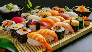 Fresh Salmon Sushi Roll with Tuna and Vegetables