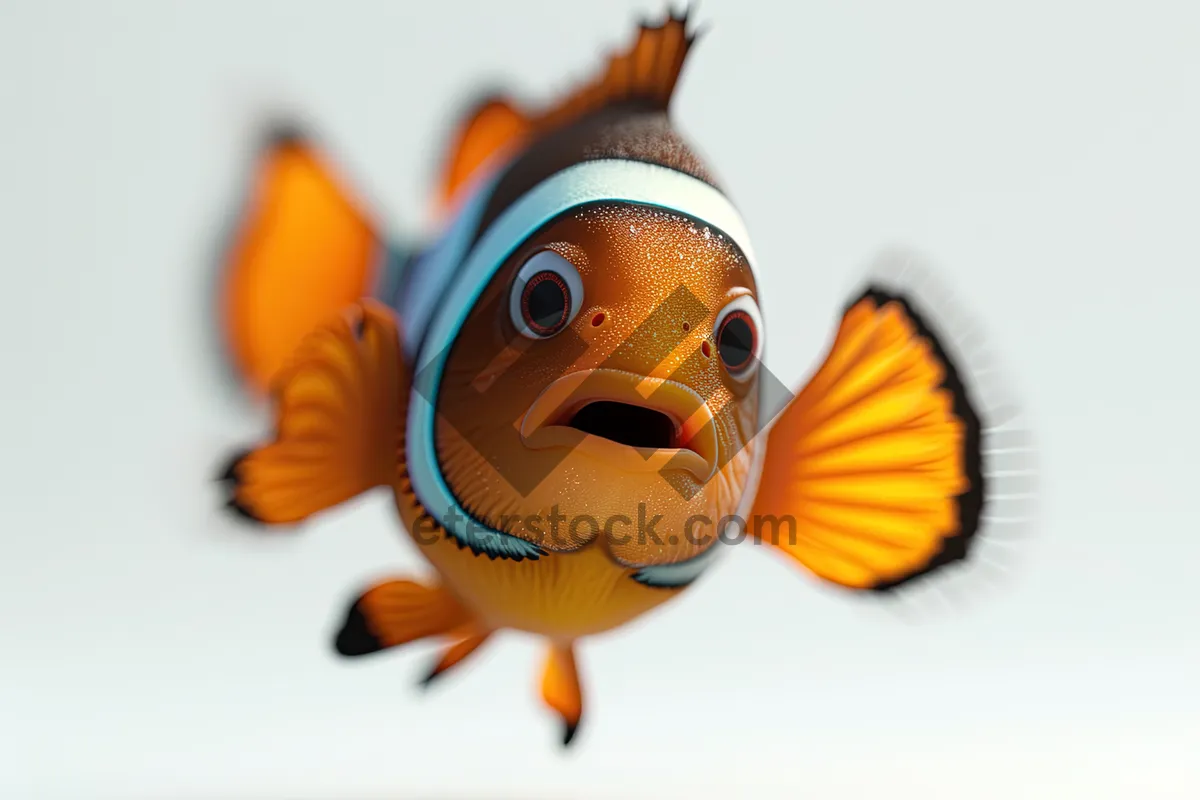 Picture of Underwater cartoon goldfish swimming in orange sea water.