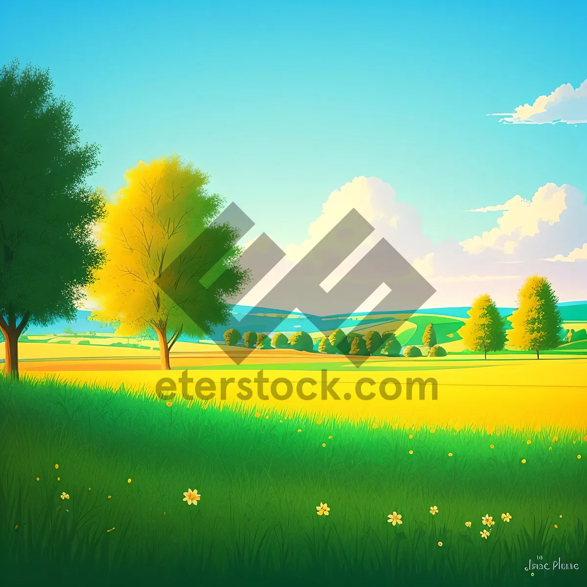 Picture of Vibrant Horizon: A Stunning Summer Sunset over a Meadow
