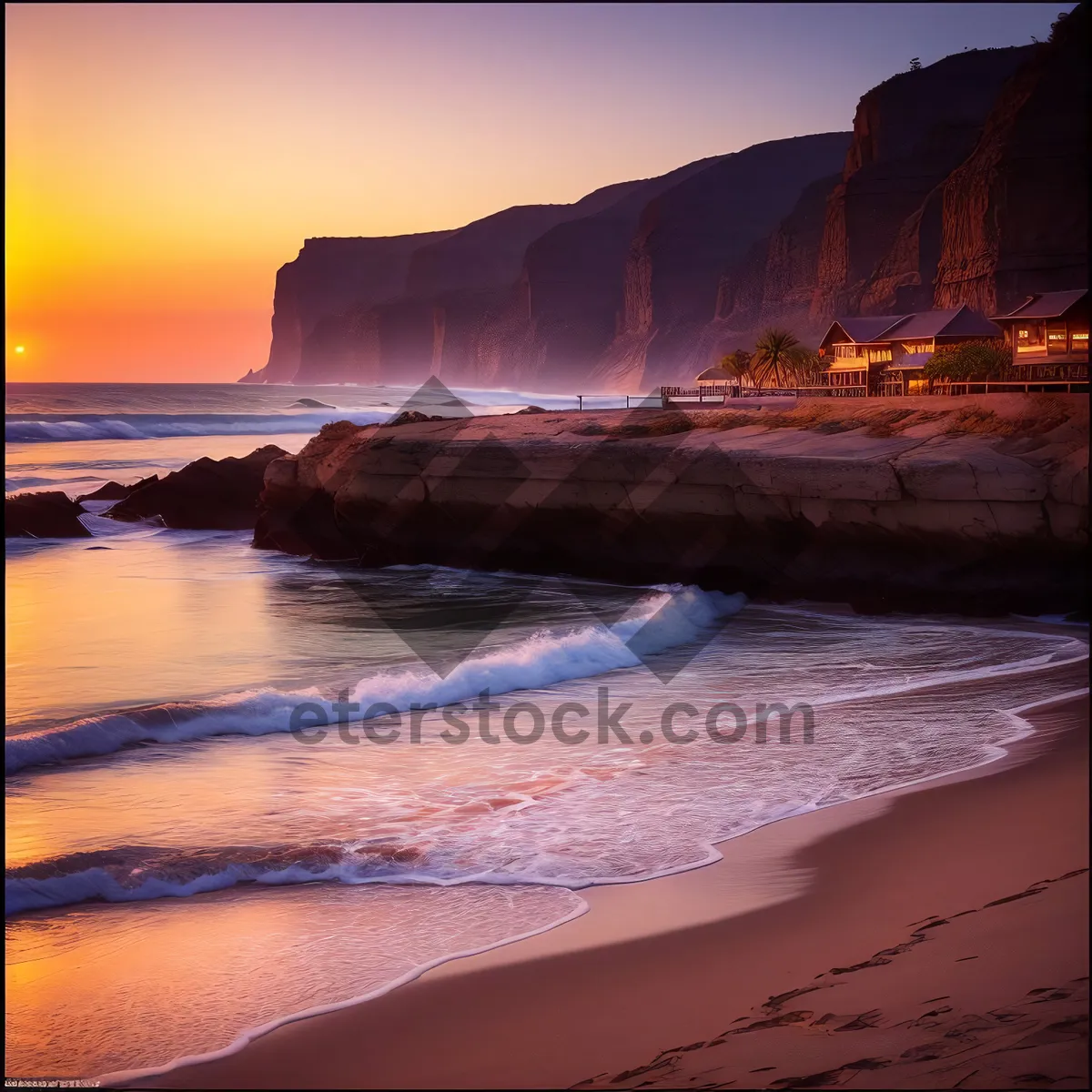 Picture of Serene Sunset Reflection on Beach Shore
