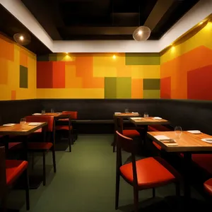 Modern restaurant interior with stylish lighting design.