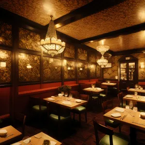 Modern Cafeteria Interior Design with Wood Tables and Chairs.
