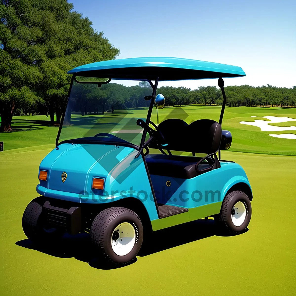 Picture of Golf Cart on Green Grass Course