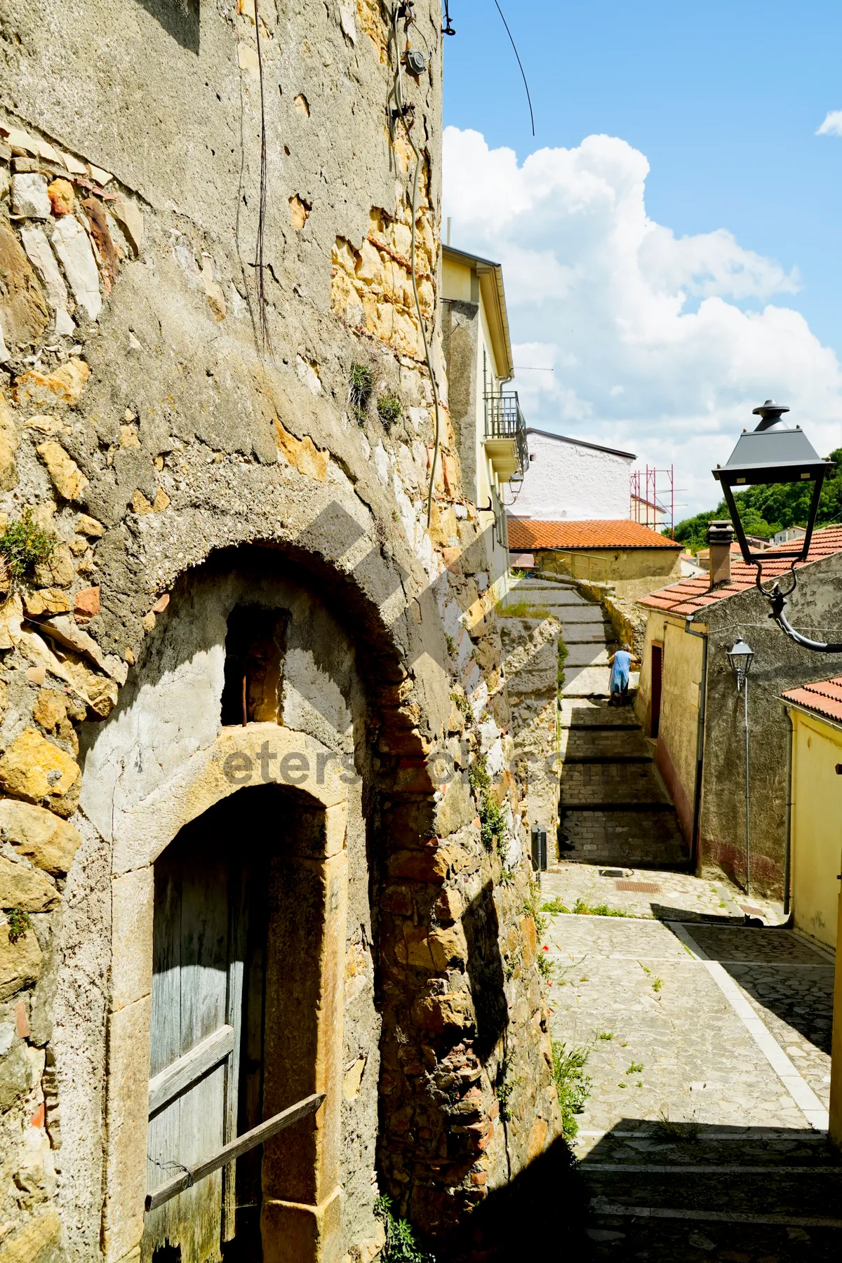 Picture of Historic Roman Fortress Wall with Arch and Monastery