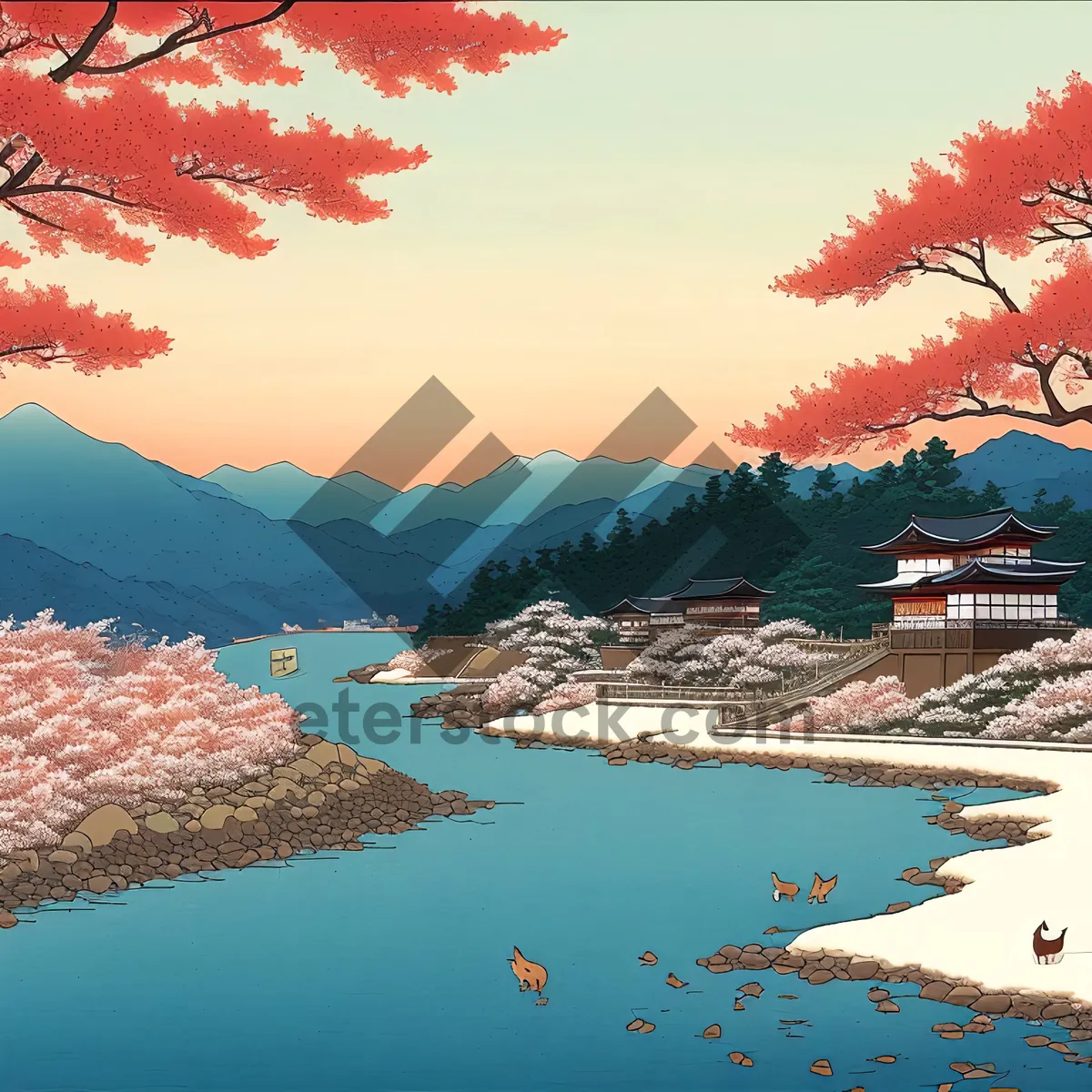 Picture of Idyllic Lakeside Sunset: Tranquil waters, serene sky, and breathtaking mountains