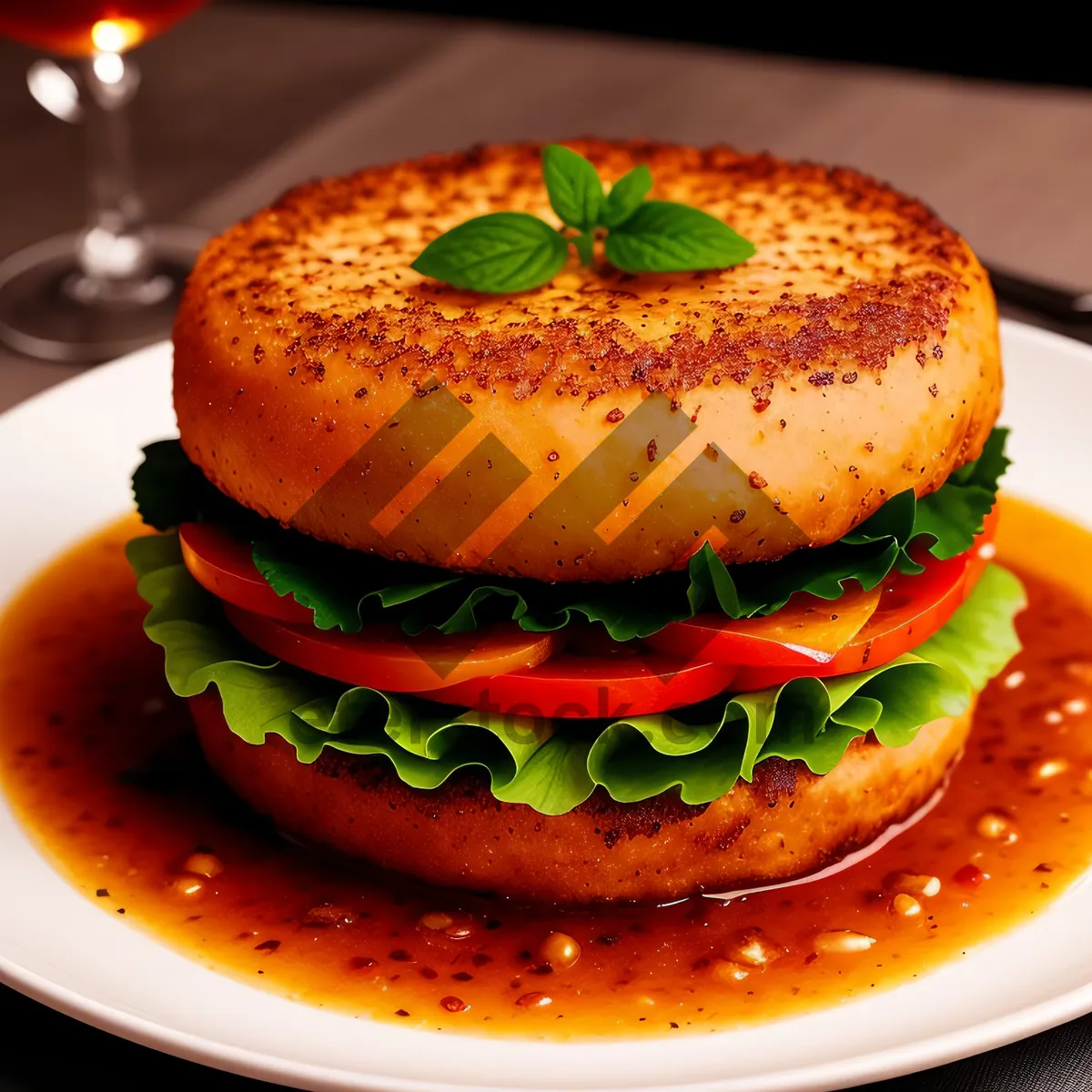 Picture of Delicious Gourmet Burger with Fresh Veggies