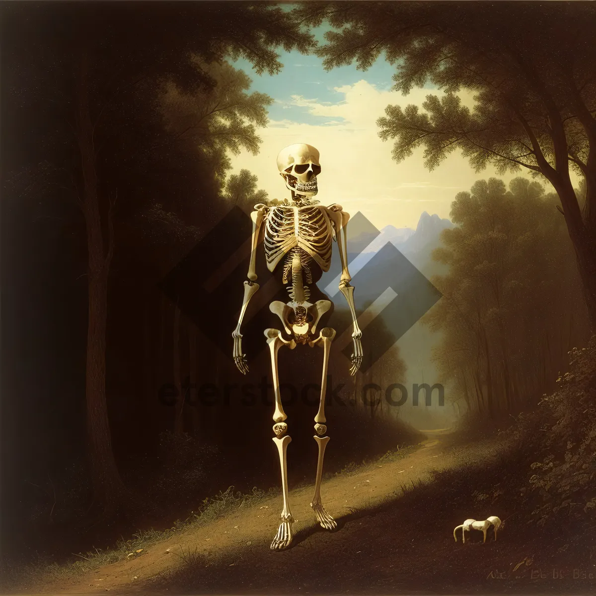 Picture of Anatomical Brass: Skeleton Playing Trombone with Crutch Staff