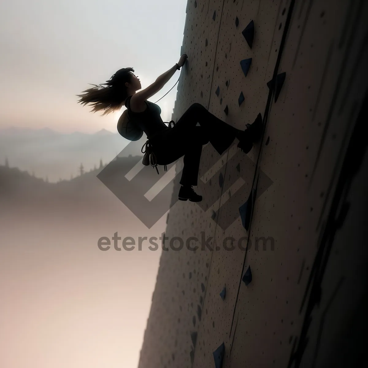 Picture of Silhouette against sunset sky with power saw