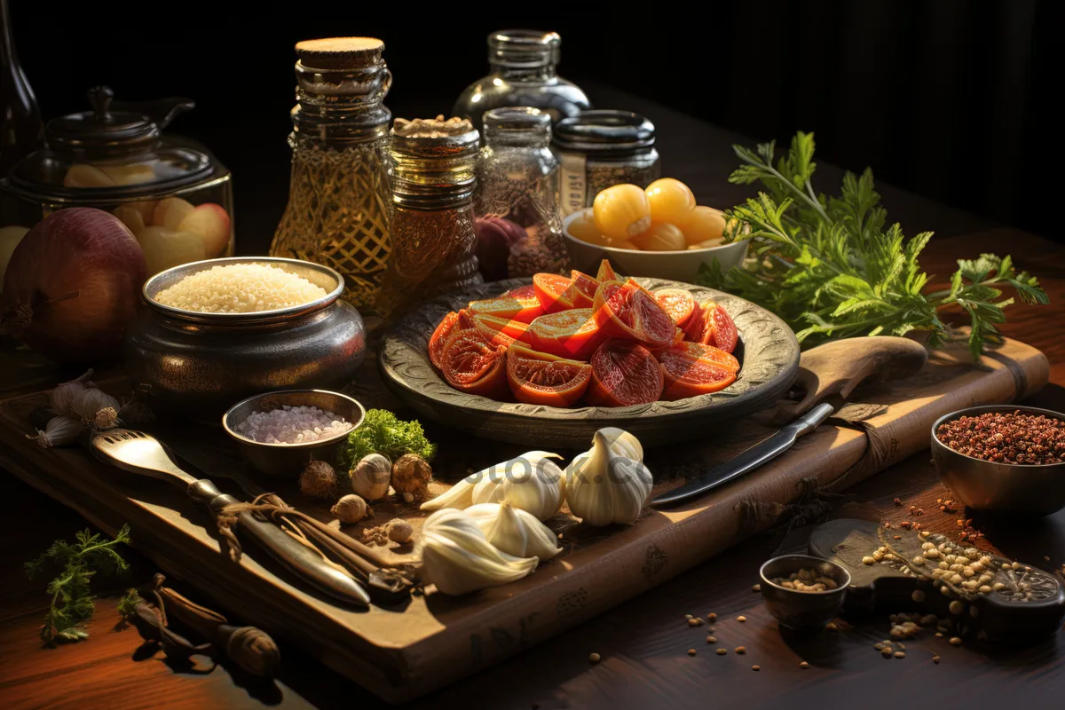 Picture of Fresh Gourmet Salad Plate with Vegetables and Fish