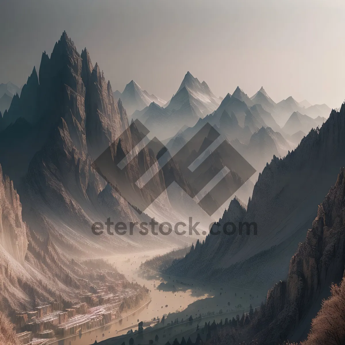 Picture of Majestic Alpine Landscape with Snowy Peaks and Glacial Valley