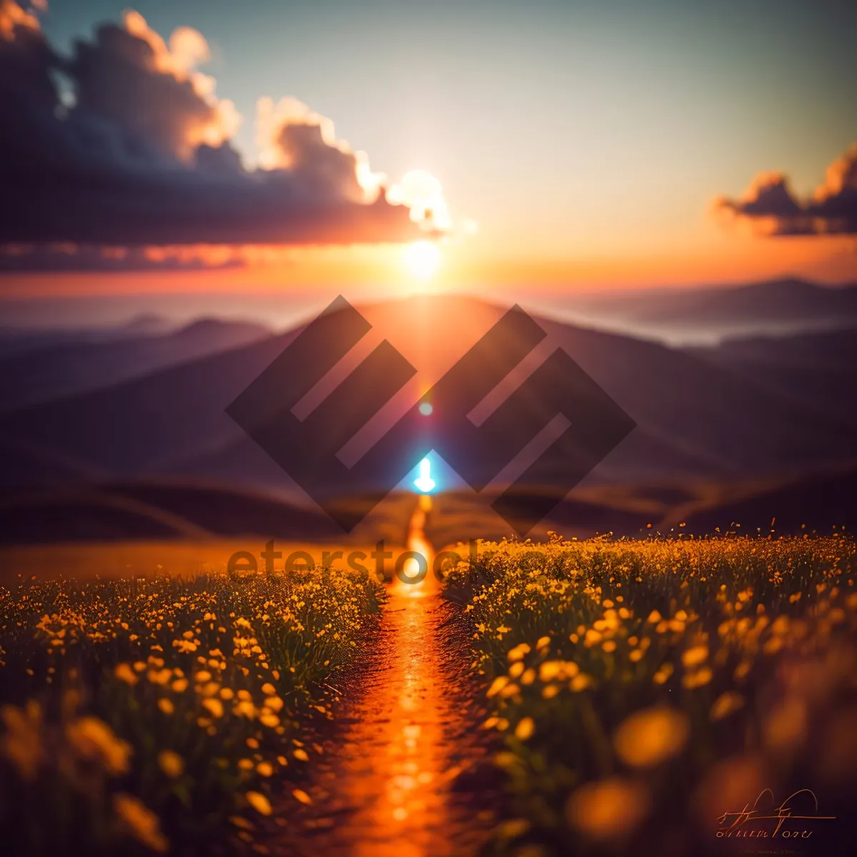 Picture of Radiant Summer Sunset Over Rural Meadow